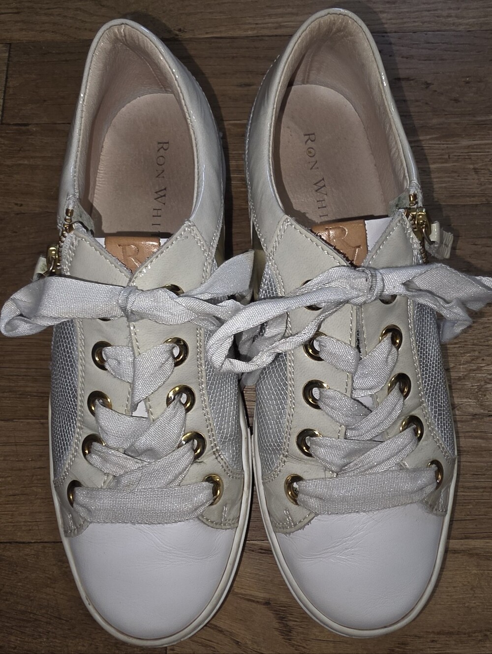 Ron White Women's Cream Leather & Mesh Lace-Up Sneaker
